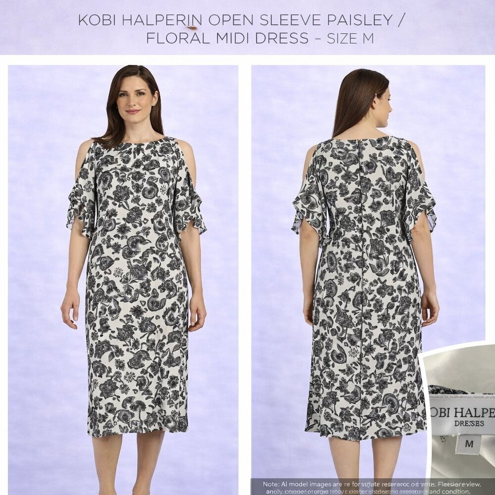 Kobi Halperin Open Sleeve Paisley / Floral Midi Dress – Size M